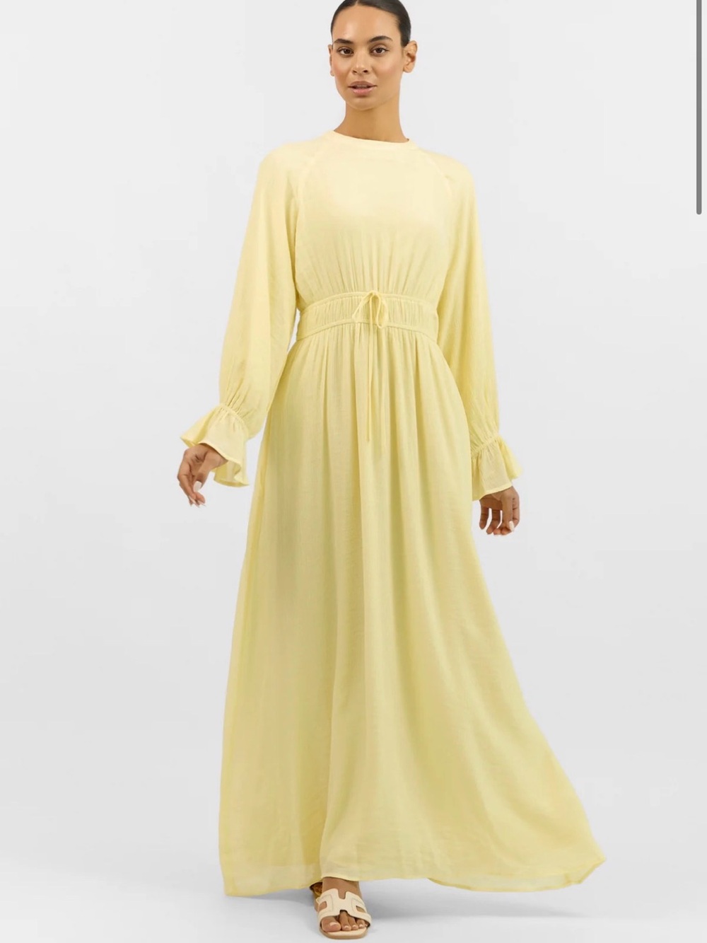 FARES Long Sleeve Maxi Dress in Pale Yellow